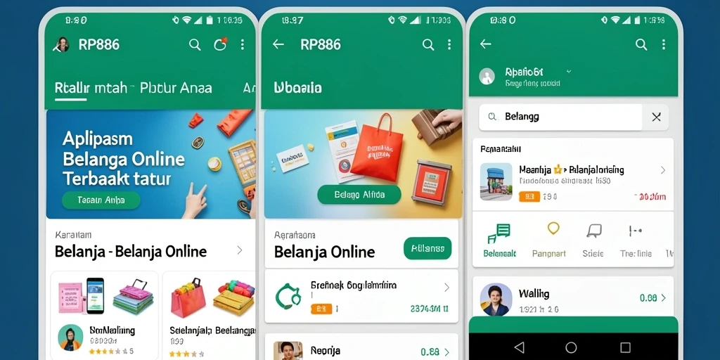 Tampilan antarmuka aplikasi RP886 untuk Belanja Online yang praktis.